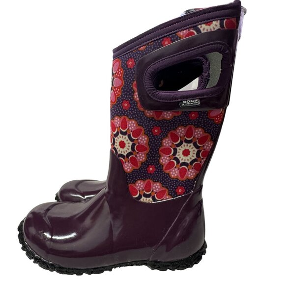 Bogs North Hampton Kaleidoscope Girls 13 Purple Rubber Waterproof Rain Boots - Picture 3 of 16